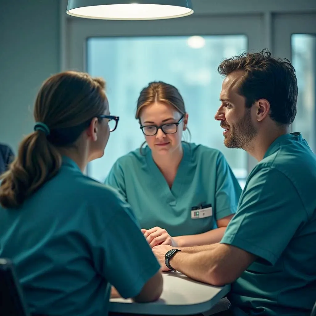 Medical staff discussing patient care in clinic